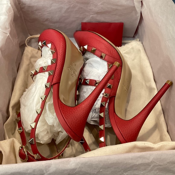 🆕41.5 VALENTINO GARAVANI Rock Pink T-Strap Pumps Gold Rock Studs Size:US 10 NIB - Picture 13 of 16